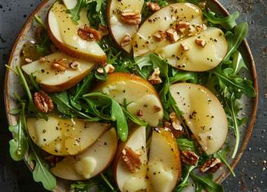 Arugula Camembert Salad with Beaujolais-Poached Pears