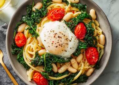 Lemon-Burrata Garlic Kale with Cannellini Beans Pasta