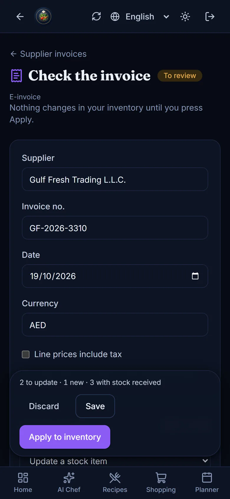 The same invoice review on a phone