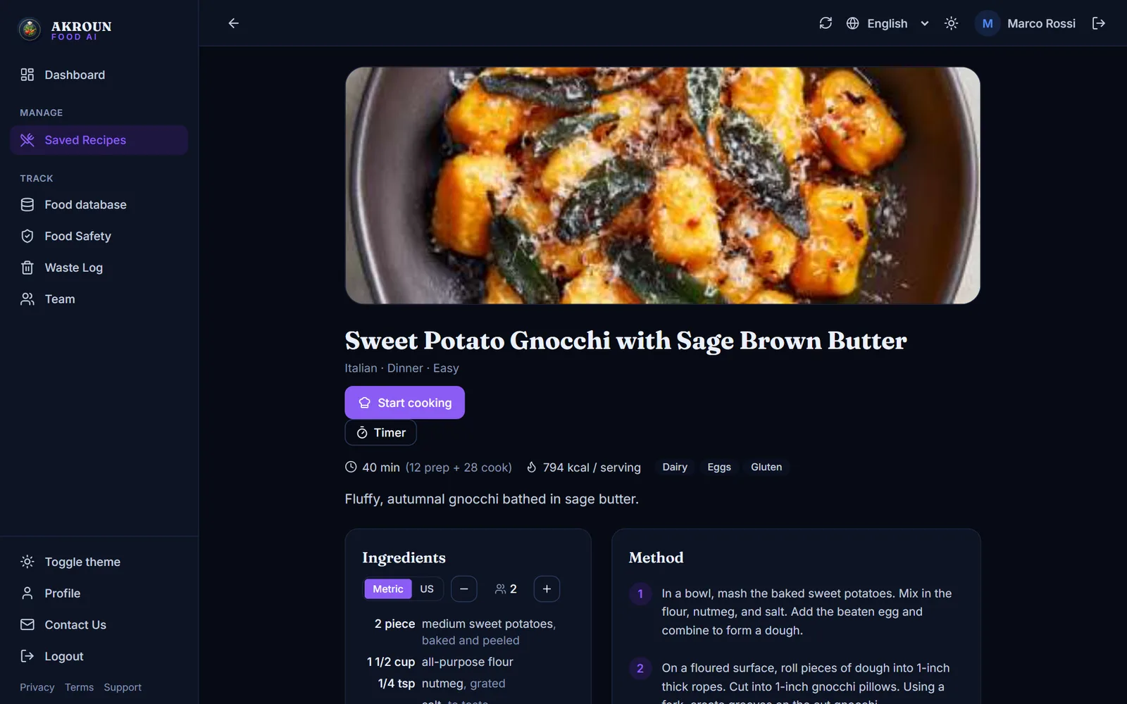 A recipe as a cook sees it: everything needed to cook it, with no price, no cost and no edit button